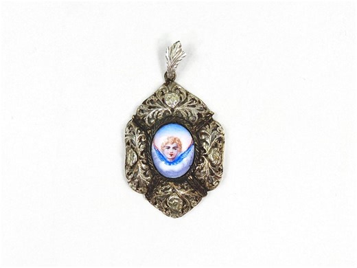 Antique 18th Century Silver Repousse Hand Painted Enamel "guardian Angel" Pendant - Etsy