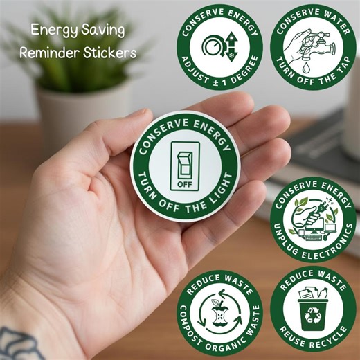 Sustainability Pledge Stickers - 6 Printable Energy Saving Decals - Eco Friendly Water & Waste Reduction Icons - Digital PNG PDF files