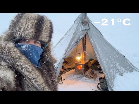 Caught in a Brutal Snowstorm! Solo Hot Tent Camping in -21°C | Extreme Winter Survival