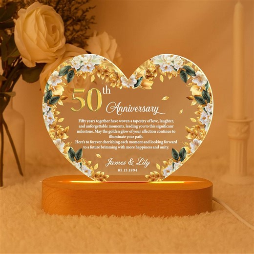 Personalized 50th Anniversary LED Night Light, Golden Wedding Gift - Etsy