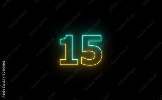 20 second countdown timer animation with neon number text glowing from 20 to 0 with interesting circle animation. Circle countdown timer 20 sec