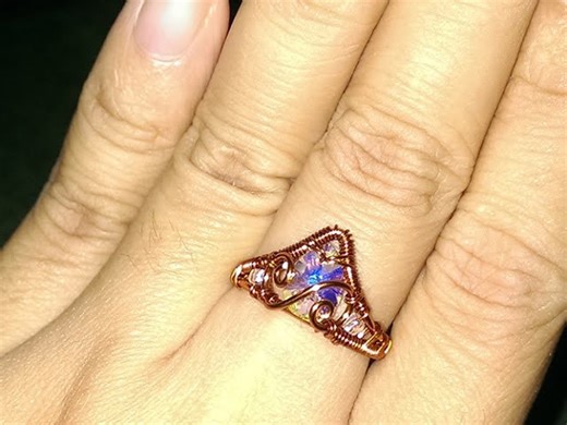 Copper wire ring with crystal stones - Handmade jewelry ideas 7