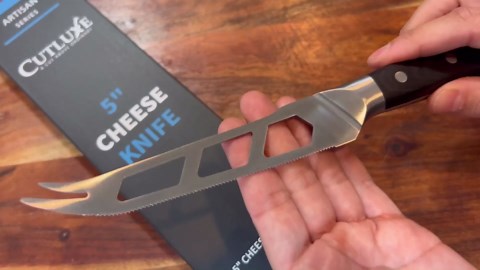Cutluxe Cheese Knife – 5" Cheese Knife Slicer for Soft and Hard Cheese – Pronged, Serrated & Non Stick Blade – High Carbon German Steel, Full Tang & Ergonomic Handle Design – Artisan Series