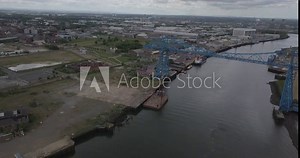 The iconic Middlesbrough Transporter Bridge that crosses the River Tees between Stockton and Middlesbrough.