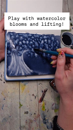 Lacey Walker on Instagram: "Blooms have taken up residency in my head and made themselves cozy. So I created this after a comment made me think about how I could incorporate another of my favorite techniques into the fun with blooms I have been having. I have one more bloom adjacent idea coming up, but after that I think the idea has officially been unstuck from my head. In this video I painted in my Breakaway watercolor sketchbook, with my size 12 wONEderbrush, and Daniel Smith Indigo paint. p.