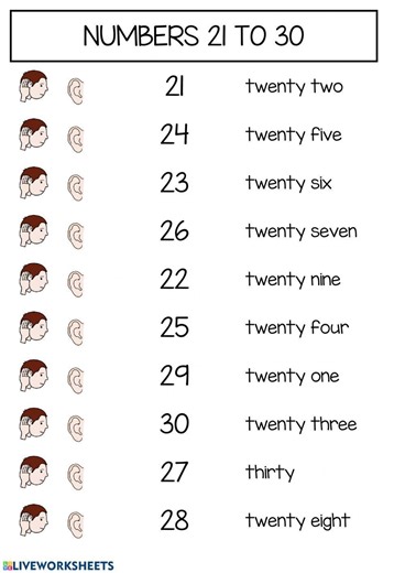 Numbers 20 to 30 activity