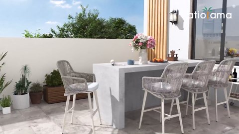 Amazon.com: Patiorama Outdoor Bar Stools Set of 4, 46" Counter Height Bar Stools Chair w/Woven Rope Back and Arm, Patio Metal Modern Wicker Bar Chairs, Rattan Bar Stool for Kitchen Island,Pool, Indoor,Light Grey : Patio, Lawn & Garden