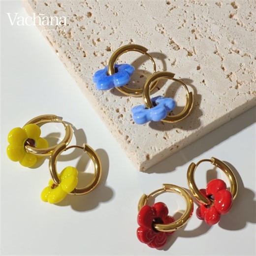 Vachana - Lampwork Flower Huggie Hoop Earrings - Etsy Australia