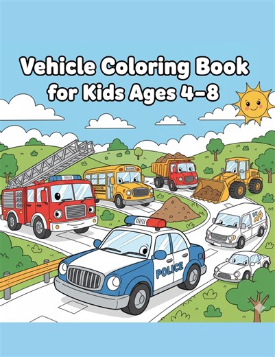Vehicle Coloring Book for Kids 4–8 | Cars, Trucks & Construction Vehicles Printable - Etsy