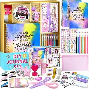 DIY Journal Kit for Girls - 150+Pcs Stationery & Diary Set, Scrapbook Supplies kit and Art & Craft kit, Toys for Girl & Tween Ages 8 9 10 11 12 13 14 Year Old Girl Birthday Gift