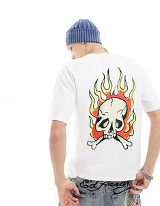 Ed Hardy - T-shirt oversize con logo frontale e teschio infiammato sul retro | ASOS
