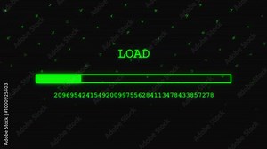 Cyberpunk retro futuristic loading bar ainimation with RGB-shift glitch effect. Futuristic glitch green progress bar on a black background. Computer aesthetics of the 80s. Seamless loop.