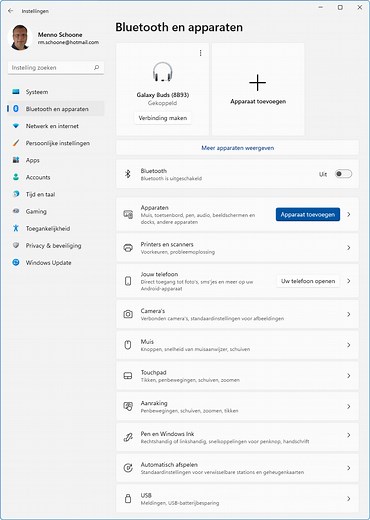 Windows 11 Instellingen, onderdeel Bluetooth en apparaten