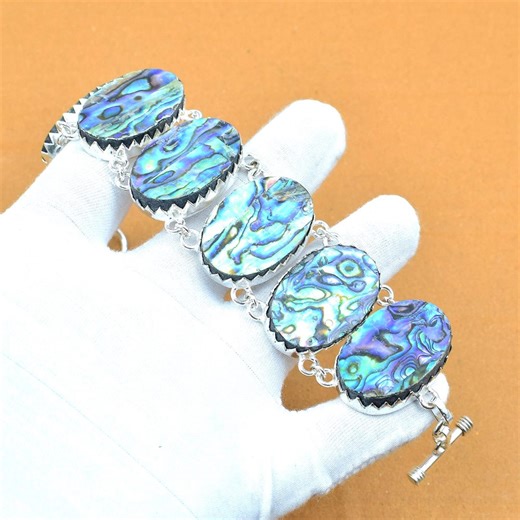 Abalone Shell Gemstone Sterling Silver Bracelet - Handmade Bohemian Jewelry - Etsy