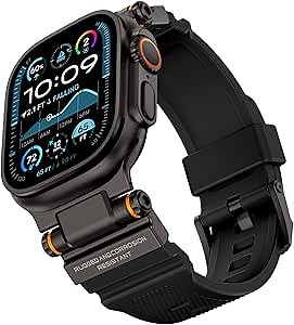 FOAMUNOC Rugged Band Compatible with Apple Watch Ultra 3/2/1 Band 49mm/46mm/45mm/44mm/42mm, Metal Connector with Silicone Strap for iWatch Ultra Series 11/10/9/8/7/6/SE3/SE2/SE/5/4/3/2/1, Black/Black