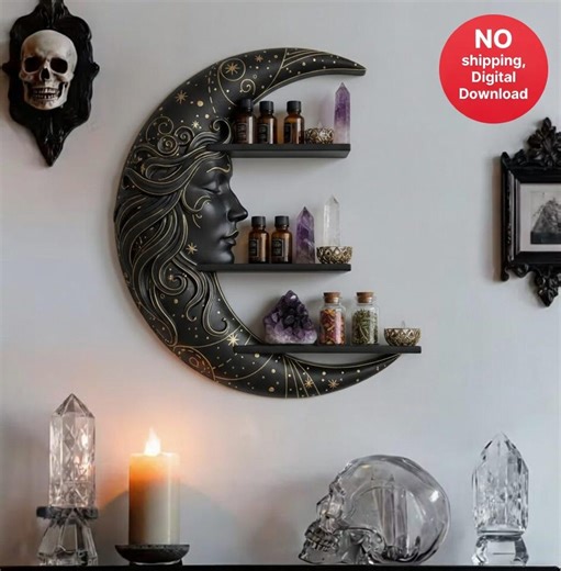 Gothic Crescent Moon Wall Shelf | 3D Printed Celestial Decor | Crescent Moon Shelf - Etsy UK