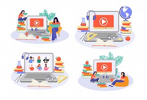 Distance education, online courses, tutorials, webinar, digital...