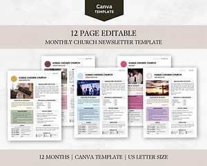 12 Months Editable Church Newsletter Template, Canva Monthly Newsletter Templates Bundle, Church Flyer, Church News Bulletin, RS, Ministries - Etsy