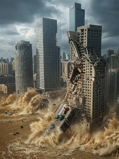 Skyscraper Collapse by Mega Flood Shocking AI Natural Disaster Simulation in 4K UHD #viral