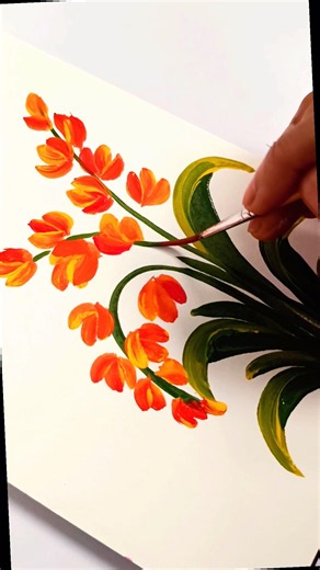 easy one stroke flower painting with acrylic colour ✨🖌️🌺🌿🎨❤️#art #flowerpainting #shortsfeed #yt