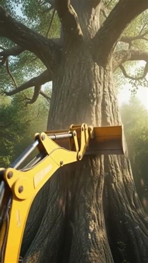 This Bison Cut a Giant Tree Using a Backhoe! 🦬🚜