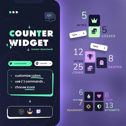 Counter Widget | Wins Losses Counter for Twitch | Streamelements Widget | Customizable Widget - Etsy