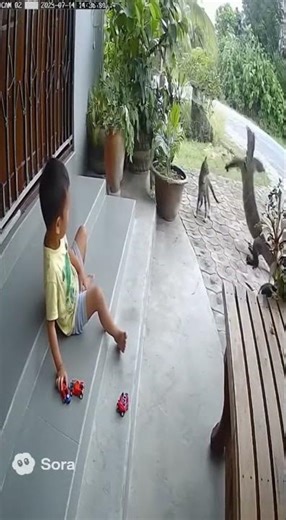 SHOCKING: Giant Monitor Lizard Targets Child—Then the Cat Shows Up #funny #cat