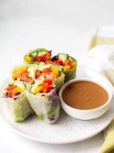 Vegetarian Rice Paper Rolls with Peanut Sauce - Hannah Magee RD