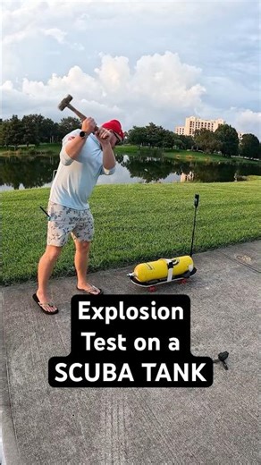 Scuba tank valve explodes when truck by hammer 🤿💥 #scubadiving #scubatank #prank