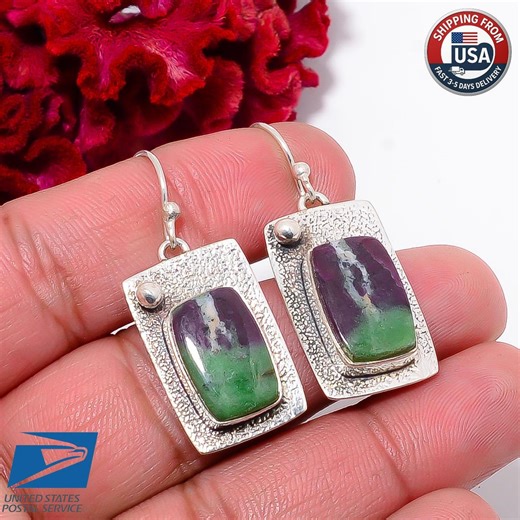 Ruby Zoisite Drop Dangle Earrings 925 Sterling Silver Pink Stone Jewelry - Etsy