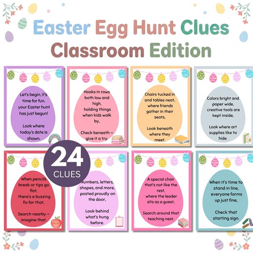Classroom Easter Treasure Hunt Clues Printable | School Easter Scavenger Hunt for Students| Easter Egg Hunt | Elementary Class Activity - Etsy