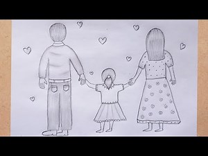Family Backside poster drawing || family drawing easy || how to draw a family || family drawing