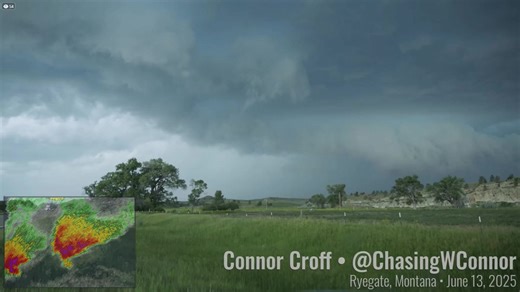 Storm chaser Connor Croff has eyes on this supercell in Montana this afternoon! Check out his and other chaser livestreams in the RadarOmega app! #MTwx 📍 Ryegate, Montana | RadarOmega