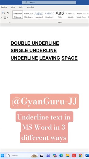 Underline text in MS Word in 3 different ways. #shortsfeed #shorts #shortvideo #excel #msoffice