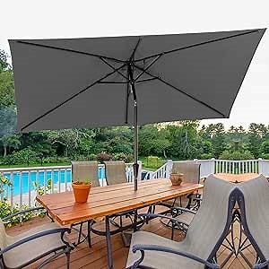 Bumblr Rectangular Patio Umbrella 6.5x10ft Outdoor Market Table Umbrella with Push Button Tilt&Crank Wind Resistant UV Protected Sun Shade for Garden Lawn Deck Backyard Pool, Grey