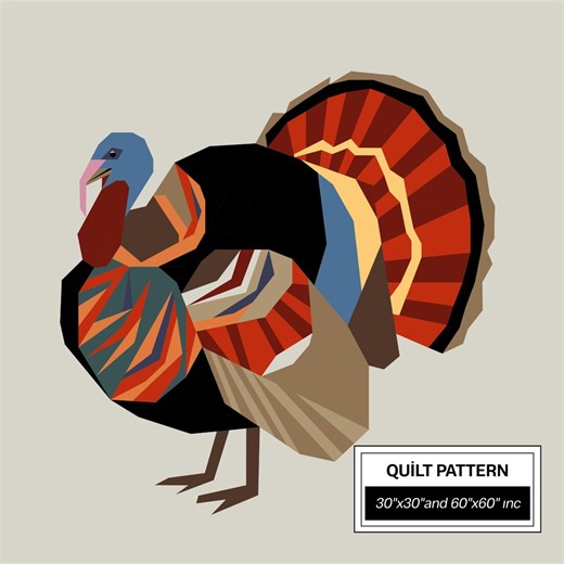 Turkey FPP Quilt Pattern: Modern FPP • Animal Patchwork Quilt Block • FPP Vorlagen (30x30/60x60 Inches) - Etsy