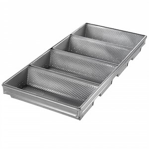 Chicago Metallic 41145 Glazed 2 lb. 4-Strap Aluminized Steel Hearth Bread Pan - 11 1/2" x 5 3/4" x 2 3/4"