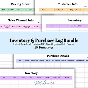 Inventory & Purchase Log Bundle. Supplier, Sales, Pricing, Customer Management List. Printable PDF. - Etsy Australia