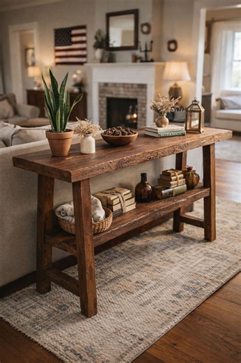 Rustic Solid Wood Console Table, Farmhouse Entryway Sofa Table - Etsy