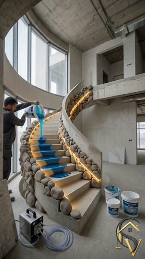 Luxury Waterfall Staircase Transformation Amazing Resin & Marble Stair Renovation |Before vs After