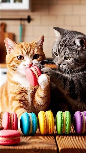 Two Cats, One Macaron 💕🐾 | Sweetest Dessert Battle Ever