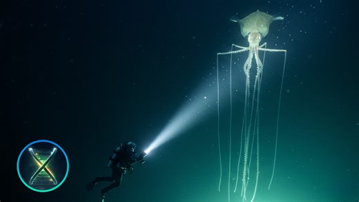 深海3000米的恐怖异形——大鳍乌贼，它是深海中最神祕、最像人造物的生物。長達8公尺的纖細觸手，成90度直角彎曲的「肘部」