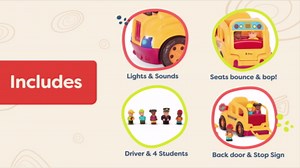 B. toys – Interactive Yellow School Bus Toy with Lights, Sounds & Dancing Passengers – Educational Vehicle Playset for Toddlers & Kids with 5 Figures – Auto – Off Battery Feature, Ages 18+ Months