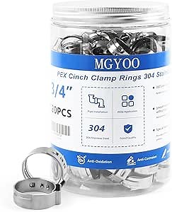3/4 Inch PEX Clamps 120pcs Crimp Rings Single Ear Hose Clamps Stainless Steel Fittings Cinch Clamp Ring for Pipe Tubing
