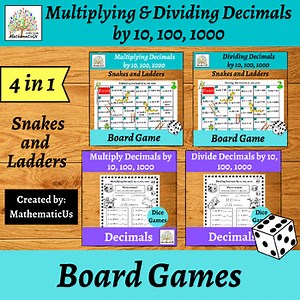 Multiplying & Dividing Decimals by 10 100 1000 Snakes and Ladders Dice Games