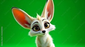 Cute Fennec Fox Cartoon, Green Screen, Studio Shot, Animation