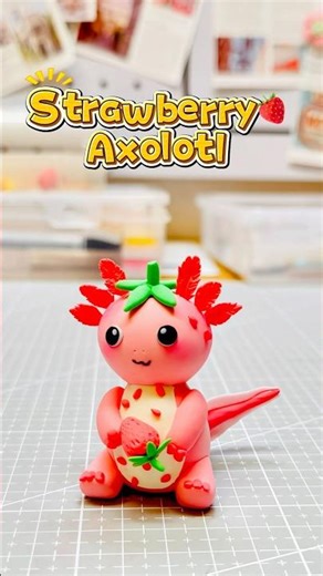 Making a Strawberry🍓 Axolotl#clay art#strawberry axolotl#fruit animals#kawaii clay
