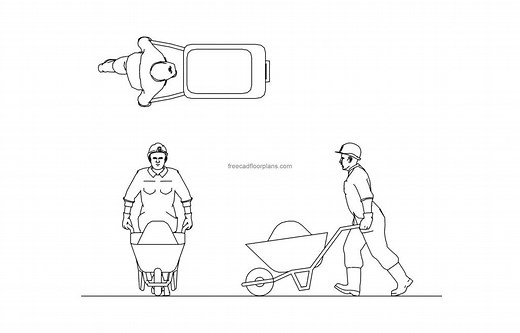 Worker With Wheelbarrow - Free CAD Drawings