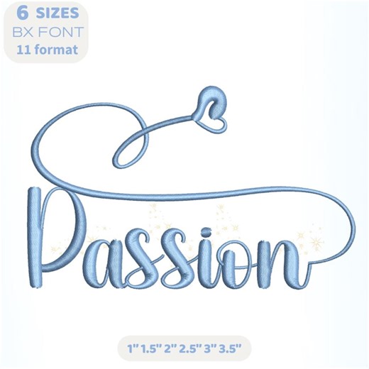 Passion Heart Handwritten Cursive Script Embroidery Font; 6 Sizes, Instant Download BX Font + 11 Other Formats for Embroidery Machines - Etsy