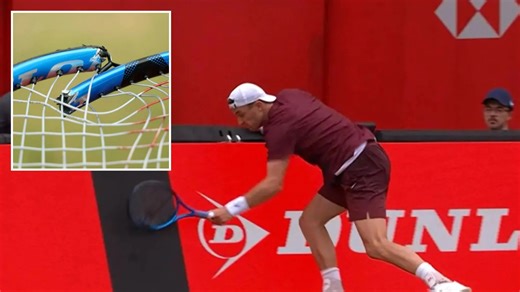 Moment furious Jack Draper breaks advertising board in shocking Queen's meltdown